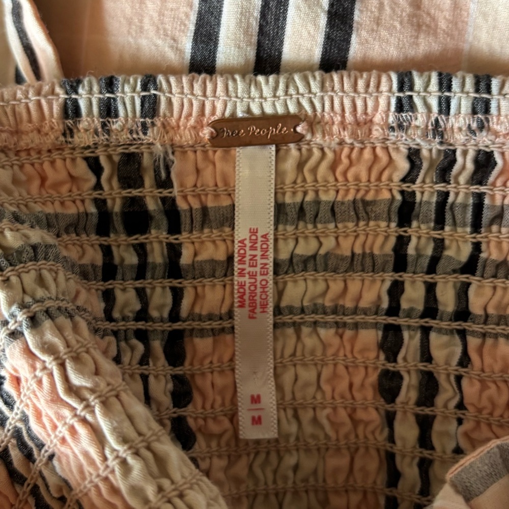 Free People Peach and Black Plaid Smocked Top